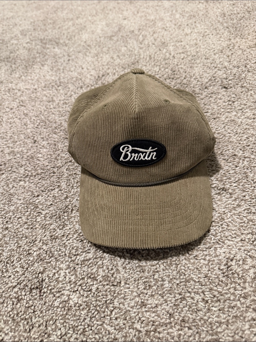Brixton Olive Green Corduroy Baseball Cap with Black Logo Patch